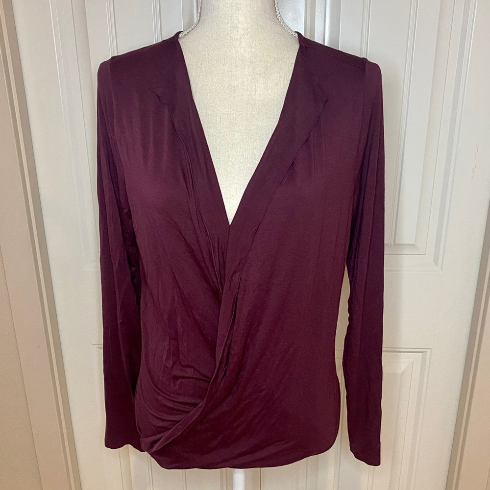 Three Dots Deep Red Long Sleeve Wrap Top